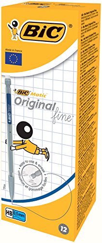 BIC Matic Original - Caja de 12 unidades, portaminas automáticos Fine 0,5 mm HB, colores surtidos