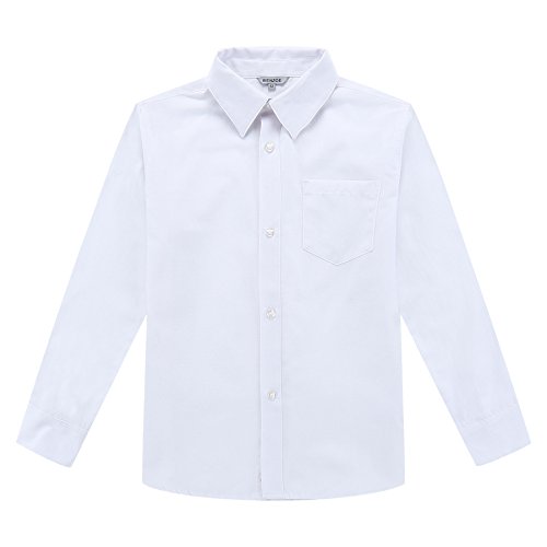 Bienzoe Niño Uniforme Escolar Manga Larga Oxford Camisa Blanco 7