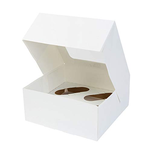 BIOZOYG Cajas para 4 Magdalenas, Cupcake Muffin con Inserto y Ventana de visión Grande I 25 Pieza de Cajas para pastelería Cajas de Regalo Bio Caja Blanca para Llevar Caja de cartón Biodegradable