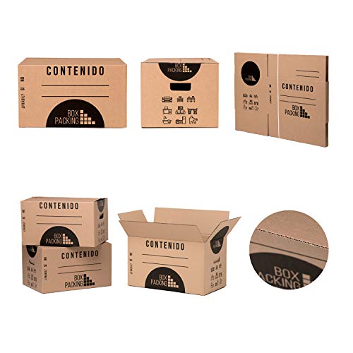 BOXPACKING | Pack 10 Cajas Cartón para Mudanza y Almacenaje | 43x30x25 cm | Asas reforzadas para fácil manejo | Tamaño Grande | Canal Doble de Alto Gramaje