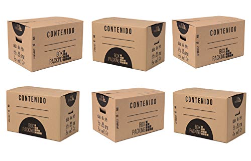 BOXPACKING | Pack 6 Cajas Cartón para Mudanza y Almacenaje | 50x30x30 cm | Con Asas | Tamaño Grande