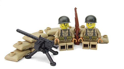 BricksStuff Posición de Ametralladora Americana con M1919 con figurad I 2X Soldado Americano de la Segunda Guerra Mundial, Accesorios Personalizados de BrickArms | Compatible con Lego®