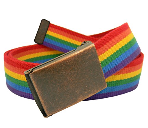 Build A Belt Hebilla de cinturón de cobre antiguo con cinturón de lona para hombre Multicolor Arco Iris Large