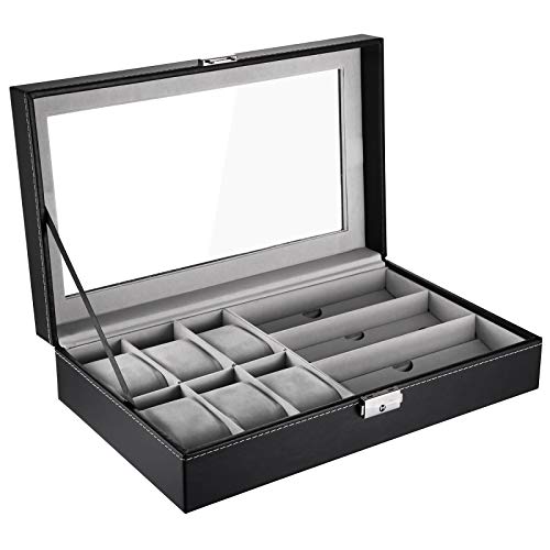 Caja para Relojes y Gafas,Estuche para Relojes Caja Relojes para Almacenar Exhibición de Relojes Caja para Gafas de Lectura Estuches Guardar Anteojos Organizadora de Gafas de Sol Estuche para joyeros