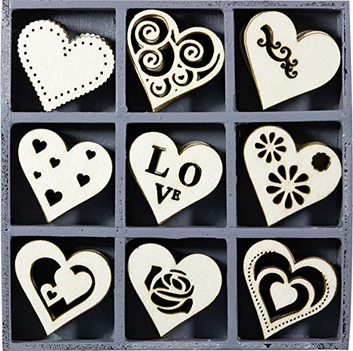 cArt-Us, Caja de Madera con Adornos en Forma de corazón, 10.5 x 10.5 cm, Paquete de 45 adornos