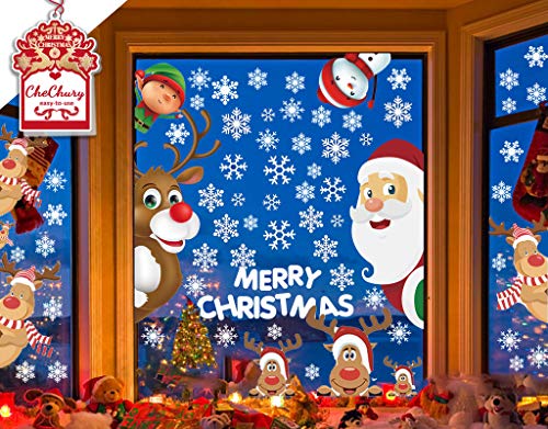CheChury Pegatina Copo de Nieve Alce Decoración de Navidad Lindo Santa Claus Ventana Pegatinas de Pared Ventana Extraíble PVC Pegatinas