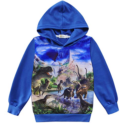 CM-Kid Sudadera con capucha para niño con impresión 3D, algodón, para primavera, verano, otoño, 1-7 años, 92-122 2 dinosaurios azules. 92 cm