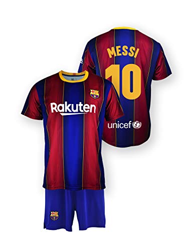 Conjunto Camiseta y pantalón Replica FC. Barcelona 1ª EQ Temporada 2020-21 - Producto con Licencia - Dorsal 10 Messi - 100% Poliéster - Talla 2 años