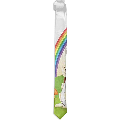 Corbata Conejito Con Huevo De Pascua Bajo El Arco Iris Feliz Conejo En La Naturaleza Niños Tema Diseño Divertido, Corbatas Para Hombres