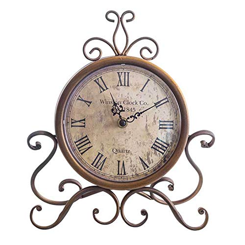 通用 Creative Clock European Retro Metal Iron Roman Table Clock Living Room Decoration Ornaments Personality Clock 6 Inches