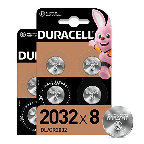 Duracell - Pilas de botón de litio 2032 de 3 V, paquete de 8, con Tecnología Baby Secure, para uso en llaves con sensor magnético, básculas, elementos vestibles, dispositivos médicos, DL2032/CR2032