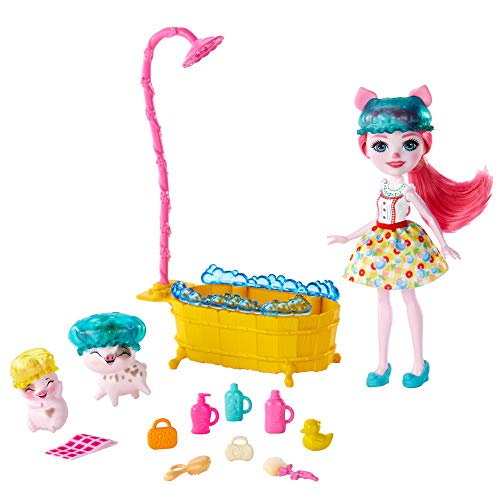 Enchantimals Baño Splash, con Muñeca Petya Pig y Sus Dos Mascotas Cerditos y Accesorios (Mattel Gjx36)