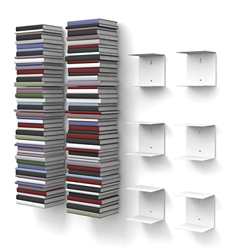 Estanterías para Libros Invisibles, 6 Unidades con 12 repisas en Total, para apilar Libros hasta 300 cm de Altura, 22 cm de Profundidad, Color Blanco