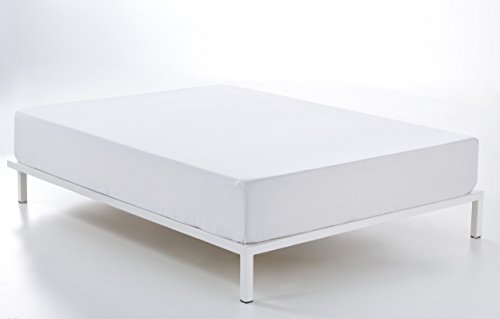 ESTELA - Sábana Bajera Ajustable Color Blanco - Alto Especial 35 cm - Largo Especial 210 cm - 100% algodón - Cama de 105 cm.