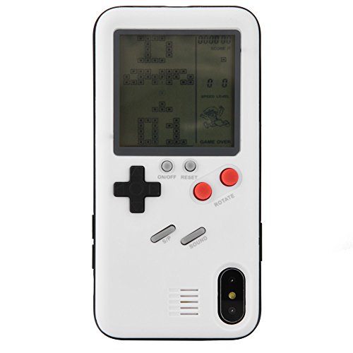 Gameboy Case para iPhone X, Retro Tetris Phone Case TPU Funda de Silicona para iPhone X con 26 Juegos clásicos(Blanco)