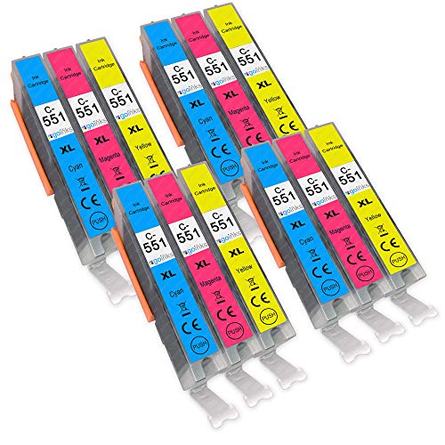 GO Inks C/M/Y Juego de 3 cartuchos de tinta para sustituir Canon CLI-551, compatibles, para impresoras Pixma, lote de 4 cajas (12 unidades)