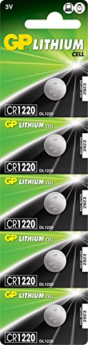 GP CR1220 3V - Pack de 5 Pilas CR 1220 de Litio botón | Litio Puro, Mayor Rendimiento y duración | Sin Mercurio | Pack Compuesto por 1 blíster de 5 Pilas CR1220 / DL1220 envasadas Individualmente