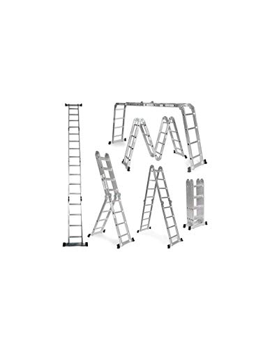 Grandmaster - Escalera De Aluminio Plegable 475cm, Multifuncional 6 En 1, Carga Máxima 150kg, Diseño Antideslizante, Tamaño Plegado 126x63x27cm