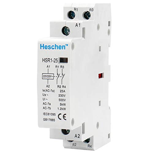 Heschen Contactor de CA doméstico HSR1-25 2 polos Dos normalmente cerrados 220V/230V Voltaje de la bobina Montaje en riel DIN de 35mm
