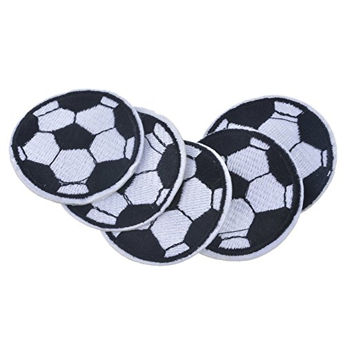 HUIXUN - parches bordados con diseño de pelota de fútbol para ropa. Parches de fútbol para planchar sobre chaquetas, pantalones, etc. 5 unidades, 4,8 cm