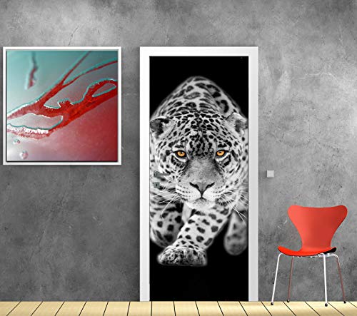 jiuyaomai Mural de Puerta de Jaguar 3D, Papel Tapiz fotográfico de escaleras, Pegatinas de decoración 3D, Papel Tapiz para el hogar DIY, póster artístico extraíble F 77x200cm