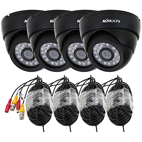 KKmoon 4PCS Cámara en Domo 720P Cámara CCTV Kit de Seguridad + 4pcs 60ft Cable de Video IR-Cut Sistema PAL de Vigilancia, Negro