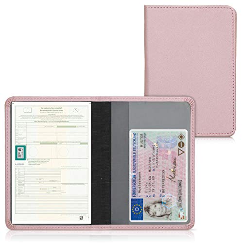 kwmobile Funda para permiso de circulación coche de cuero sintético - Con espacio para tarjetas 9.2 x 13 CM doblado - oro rosa