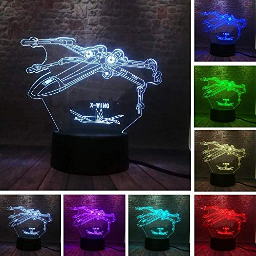 Lámpara de ilusión 3D Luz de noche LED Star Wars X-Wing Alliance Lámpara de escritorio Decoración Hunter 7 Cambio de color Lámpara de mesa Bar Regalos creativos de Navidad para niños