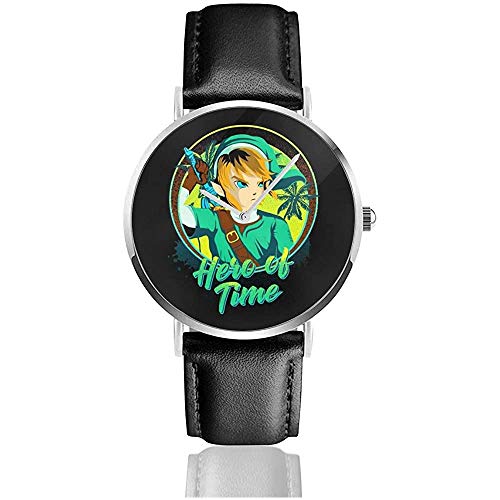 Legend of Zelda Hero of Time Relojes Reloj de Cuero de Cuarzo con Correa de Cuero Negra para Regalo de colección
