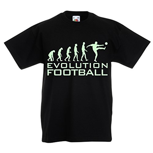 lepni.me Camiseta para Niño/Niña La evolución del fútbol - Camiseta de fanático del Equipo de fútbol de la Copa Mundial (12-13 Years Negro Fluorescente)
