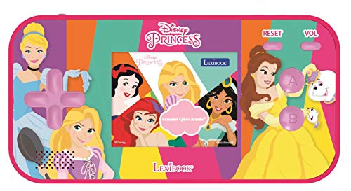 LEXIBOOK- Disney Princess Cinderella Ariel Rapunzel Compact Cyber Arcade Consola portátil, 150 Juegos, LCD, Funciona con Pilas, Rosa