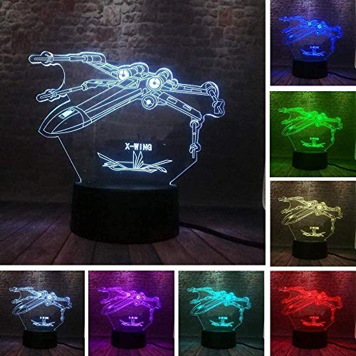 LSDAMN Lámpara de ilusión 3D Luz de noche LED Star Wars X-Wing Alliance Lámpara de escritorio Decoración Hunter 7 Cambio de color Lámpara de mesa Bar Regalos creativos para niños de Navidad