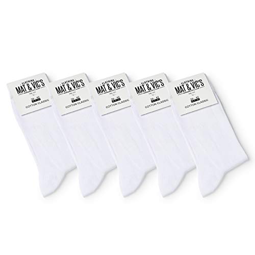 Mat & Vic’s Calcetines Clásicos de Vestir para Hombre y Mujer, Algodón, Certificado Oeko-Tex 100, cómodos (5 pares, blanco, UK 9-12 / EU 43-46)