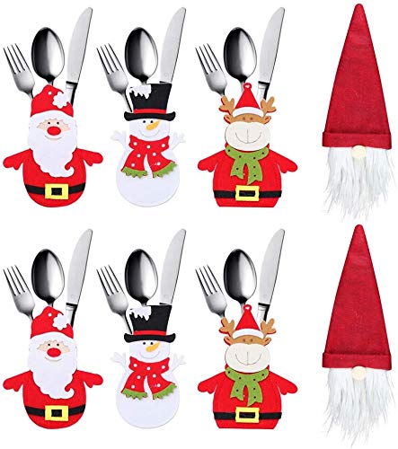 Milnsirk - Lote de 8 fundas para cubiertos de Navidad, decoración de mesa, regalo de nieve, Santa Clausura, Elk, Navidad, sombrero de enano para botellas