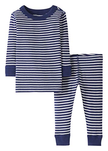 Moon and Back de Hanna Andersson - Conjunto de pijama de 2 piezas de manga larga, hecho de algodón orgánico y con diseño a rayas para bebé, Azul marino/Rayas, 2 años (82-87 CM)