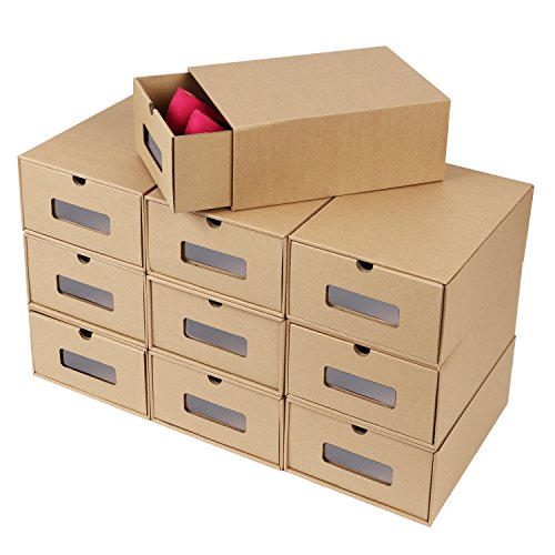 MVPower 20 Cajas de Papel Kraft para Zapatos Apilable, Zapatero Cajón Plegable, Caja de Almacenamiento, Ahorro de Espacio, Tamaño Grande (33,5 x 23 x 13 cm)