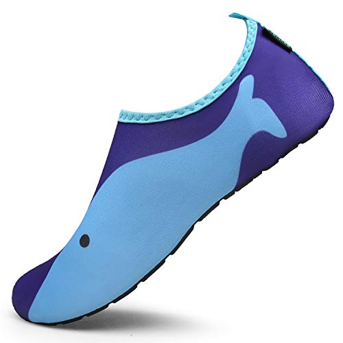 Niño Zapatos de Agua de Natación Infantil para Niños Niñas Adolescentes Slip on Suave Descalzo Aqua Calcetines para La Piscina de Playa,Delfín Azul,24/25