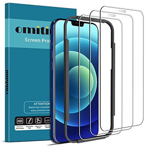 omitium Protector Pantalla Compatible con iPhone 12 / iPhone 12 Pro (6,1"), [3 Pack] iPhone 12 Pro Cristal Templado [Cobertura máxima] [ [Marco Instalación Fácil] Dureza 9H Vidrio Templado iPhone 12