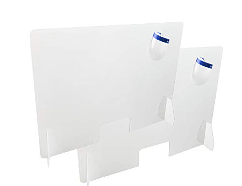 Pack de Dos Mamparas Protectoras para Mostrador | tamaño 120 cm de ancho X 80 cms de alto, 4 mm de grosor, ventana de 15 x 26 cm | Metacrilato | Protector mostrador | Color transparente