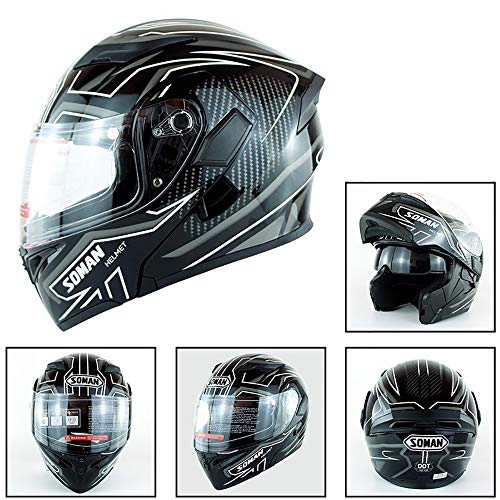 Pn&cc Motocross Crash Helmet, Certificación Dot-Visor Doble para Motocicletas Flip Up Front Locomotora Modular Full Face Flip Casco Juvenil,A,L
