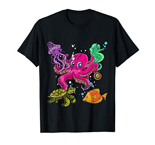Pulpo Lindo Caballito De Mar Tortuga Medusa Escuadra Animal Camiseta