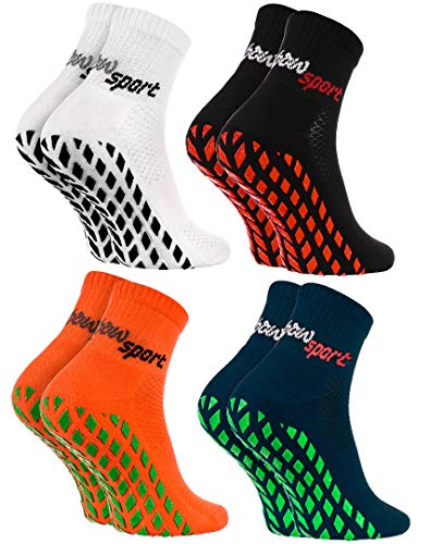 Rainbow Socks - Hombre Mujer Calcetines Antideslizantes de Deporte - 4 Pares - Bianco Negro Naranja Azul - Talla 44-46
