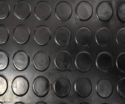 Revestimiento de Caucho Antideslizante | Suelo de Goma PVC Negro 1mm Diseño Botones (140_x_900 CM)