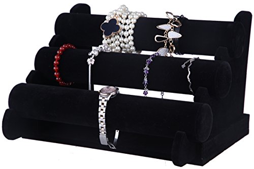 Soporte para Joyería en Terciopelo Juvale - Expositor de collares y pulseras de joyería en 3 niveles, Negro, 30,5 cm x 23 cm x 18 cm