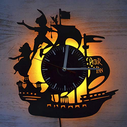 StarlingShop Peter Pan Disney Reloj de Pared de Vinilo con luz led Peter Pan Reloj de Pared con luz de Vinilo Decoración de la Pared Interior La Mejor Idea Interior decoración Interior única