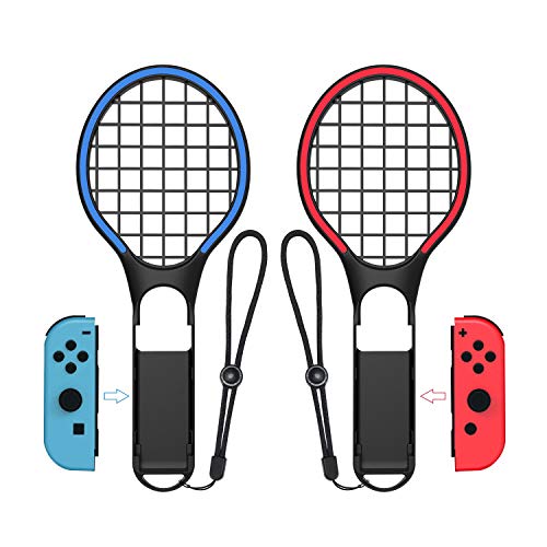 SXLTECH 1 par de raquetas de tenis para Nintendo Switch, Dazzling Two – Color Raqueta de tenis compatible con N-Switch Joy-Con controladores compatibles con juegos Mario Tennis Aces (negro)