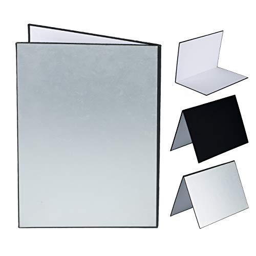 TARION - Tablero de Papel Reflector Plegable de cartón para fotografía con Fondos de fotografía de Fondo de Colores Negro Plateado Blanco A3 (30 x 21cm )