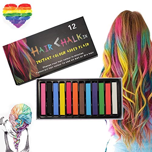 Tiza para el cabello, 12 colores Color temporal para el cabello, para niños y adultos - Lavable y no tóxico - Ideal para Halloween, carnaval, fiestas, festivales