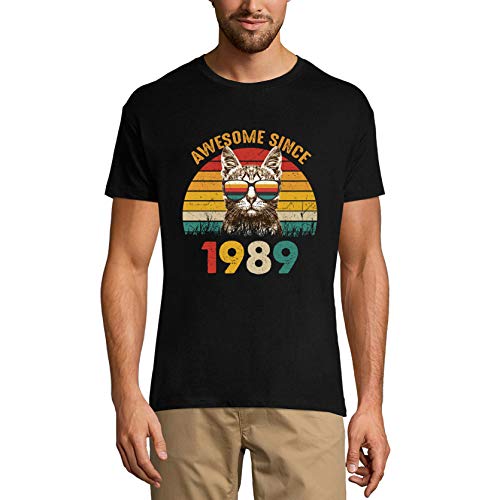 Ultrabasic Camiseta para hombre con diseño de gato retro divertido desde 1989 32 años - negro - Medium