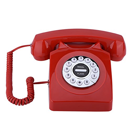 Vbestlife Elegante Teléfono Fijo Antiguo Vintage Retro con Cable Sonido Claro Almacenamiento de Números para Casa/Oficina/Restaurante/Hotel(Rojo)
